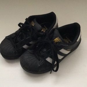 Little Boys Adidas Superstars Sz 11 Black White